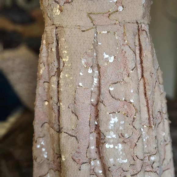 Eva Franco Sugarberry Sequin Lace Mini Dress Size 8 Blush Pink Hand-Embellished - Picture 13 of 16